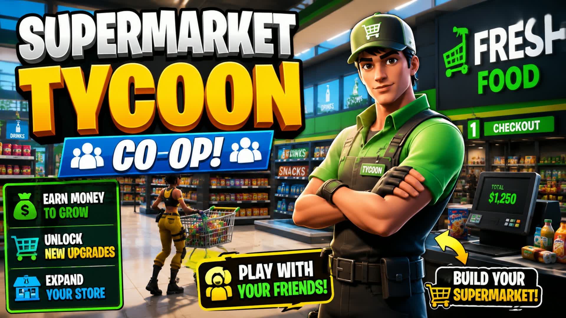 🛒 Supermarket Tycoon [CO-OP] — Fortnite Creative map