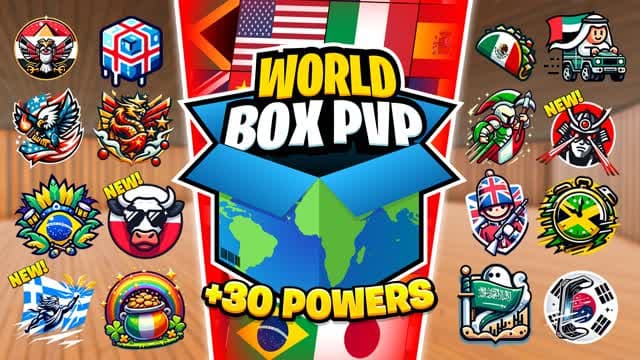 🌎WORLD BOX FIGHT PVP📦NEW HERO ROLEPLAY — Fortnite Creative map cover art