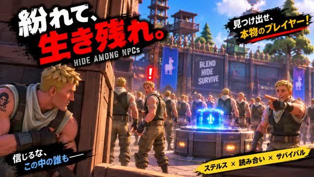 紛れて、生き残れ。- HIDE AMONG NPCs — Fortnite Creative map cover art