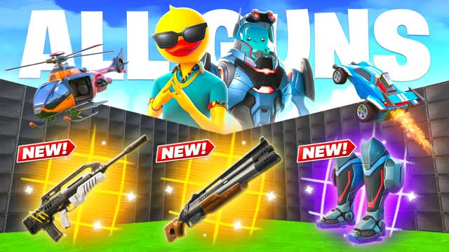 MEGA 1V1 ALL GUNS & VEHICLES — Fortnite Creative map cover art