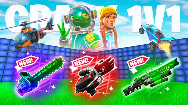 CRAZY 1V1 ALL GUNS & VEHICLES — Fortnite Creative map cover art