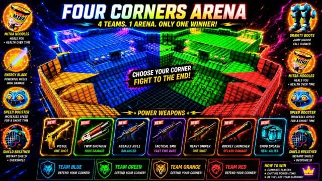 FOUR CORNERS ARENA 🔴🔵⭐🟩 — Fortnite Creative map
