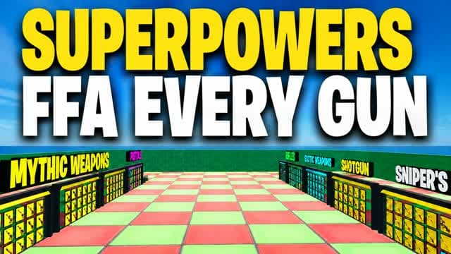 SUPER POWERS 1V1 FFA - EVERY GUN — Fortnite Creative map cover art