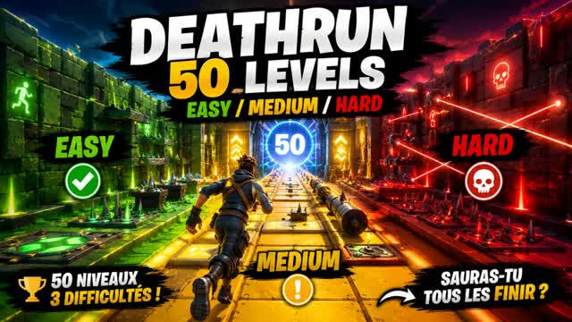 Deathrun 50 levels Easy / Medium / Hard — Fortnite Creative map cover art