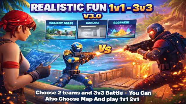 Realistic Fun 1v1 - 3v3 V3.0 — Fortnite Creative map