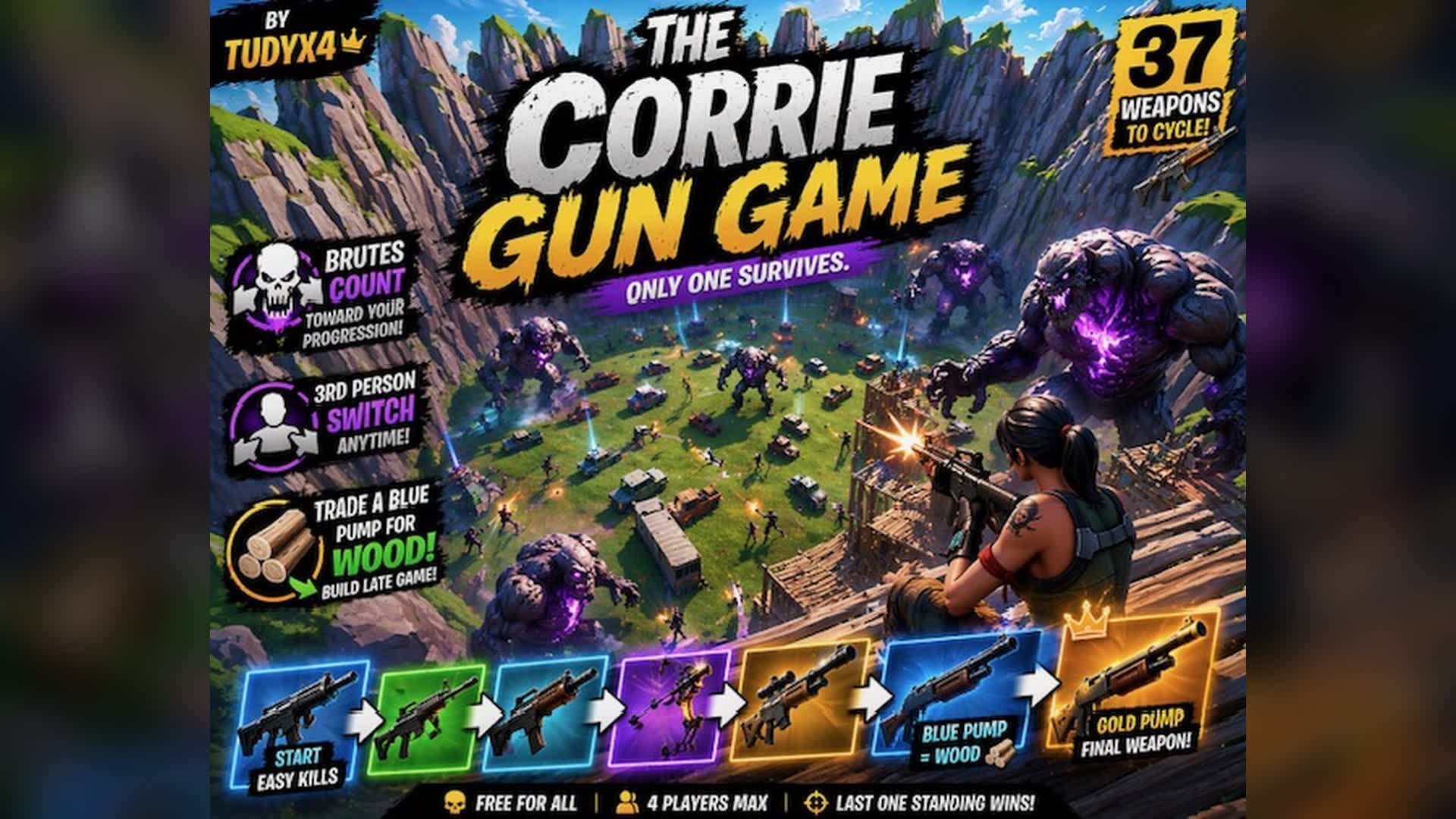 THE CORRIE – 37 WEAPON BRUTE GUN GAME — Fortnite Creative map
