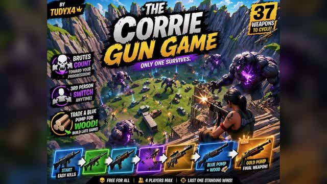 THE CORRIE – 37 WEAPON BRUTE GUN GAME — Fortnite Creative map cover art