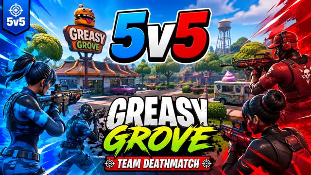 Greasy Grove 5v5 🏆 | Team Deathmatch — Fortnite Creative map cover art