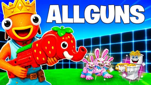 ALL GUNS 1V1 - BRAINROT FFA RIDES LAGRI — Fortnite Creative map cover art