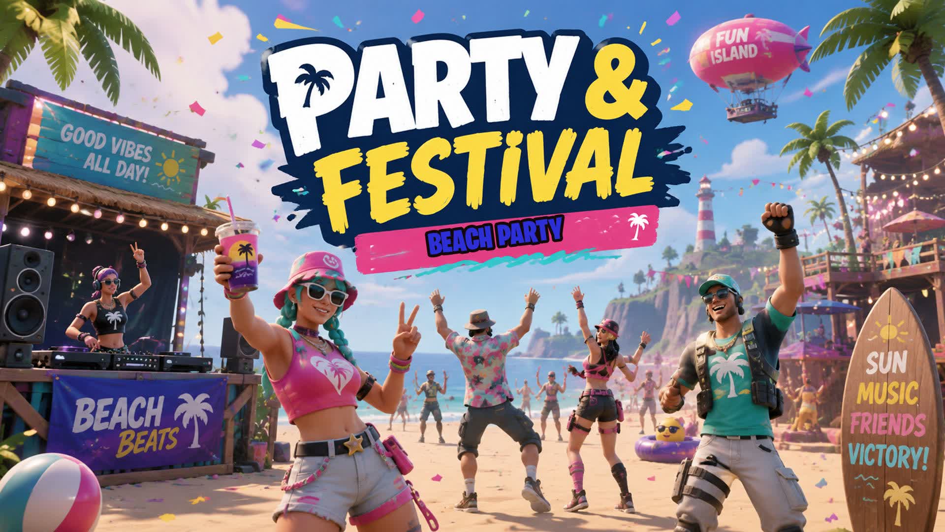 PARTY & FESTIVAL🥳 CRAZY FIGHT — Fortnite Creative map