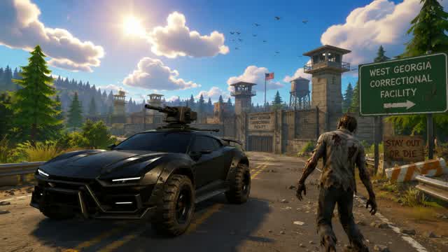 Prison Drive 🚗 FFA ⭐️ Zombies 🧟 TWDU — Fortnite Creative map cover art