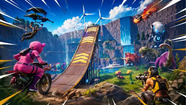 ADVENTURE - FUN - CAR - RAMP - WEAPONS — Fortnite Creative map cover art