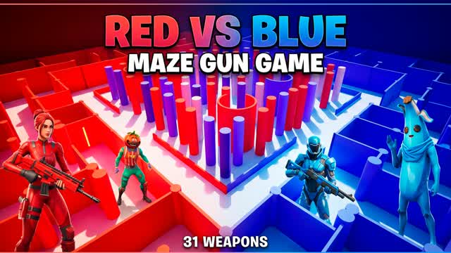 Red vs Blue Maze Gun Game — Fortnite Creative map cover art