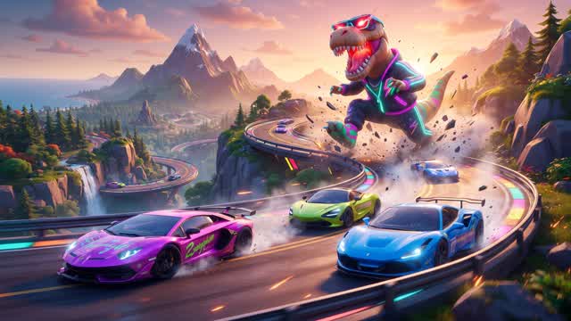 Neon Drift: T-Rex Rush 🏎️ — Fortnite Creative map
