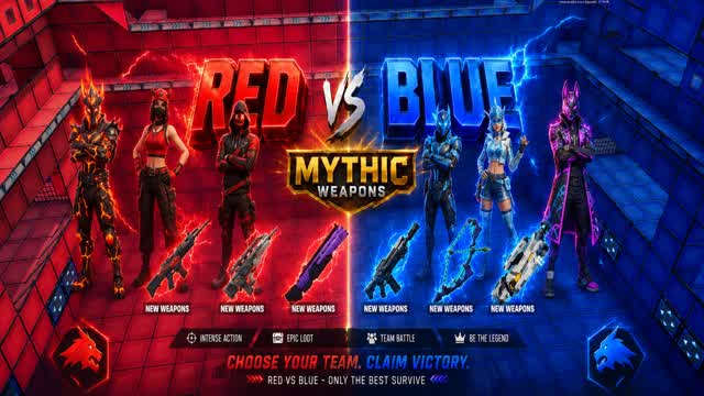 Red vs Blue Mitic Weapons — Fortnite Creative map cover art