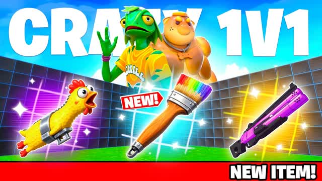 CRAZY 1V1 FFA - ALL GUNS & RIDES — Fortnite Creative map cover art
