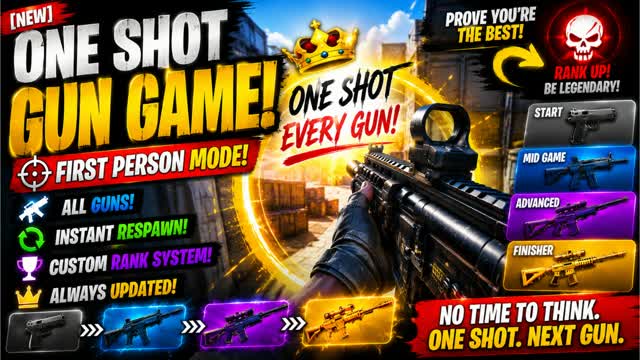 GUN GAME CITY ONE SHOT🔫 [ALL GUNS] — Fortnite Creative map cover art