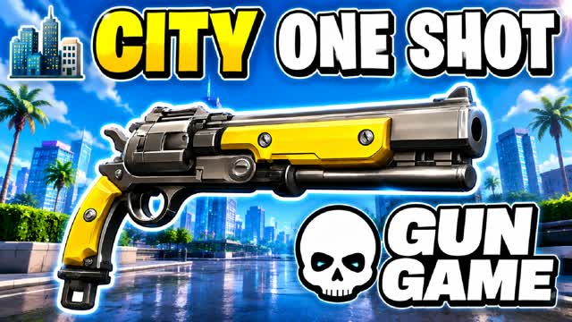 MEGA CITY MEME GUN GAME 🎯 ONE SHOT 🔫 — Fortnite Creative map cover art