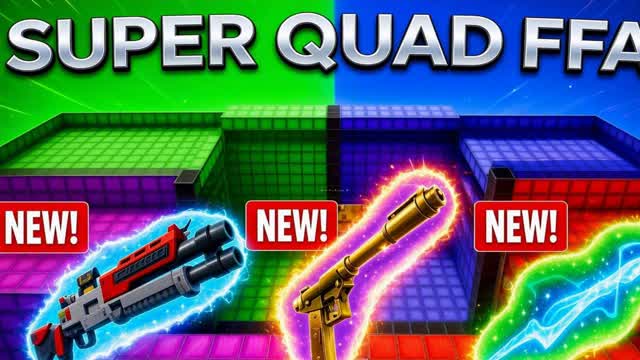 🔥 SUPER QUAD FFA – ALL WEAPONS 🔴🟢🔵🟣 — Fortnite Creative map cover art
