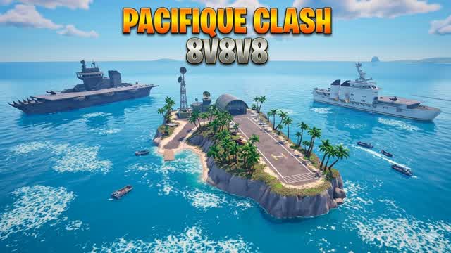 Pacific Clash : CARRIER and ISLAND 8v8v8 — Fortnite Creative map cover art
