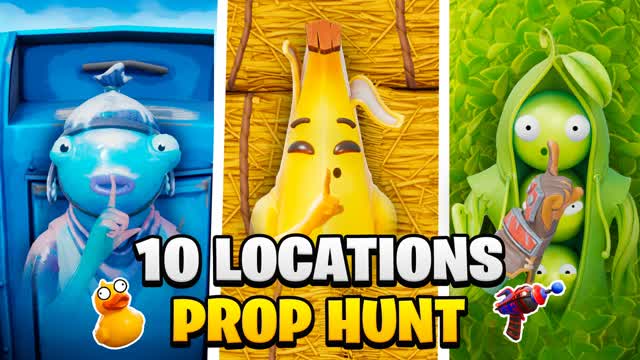 10 LOCATIONS HIDE AND SEEK 🌈 PROP HUNT — Fortnite Creative map cover art
