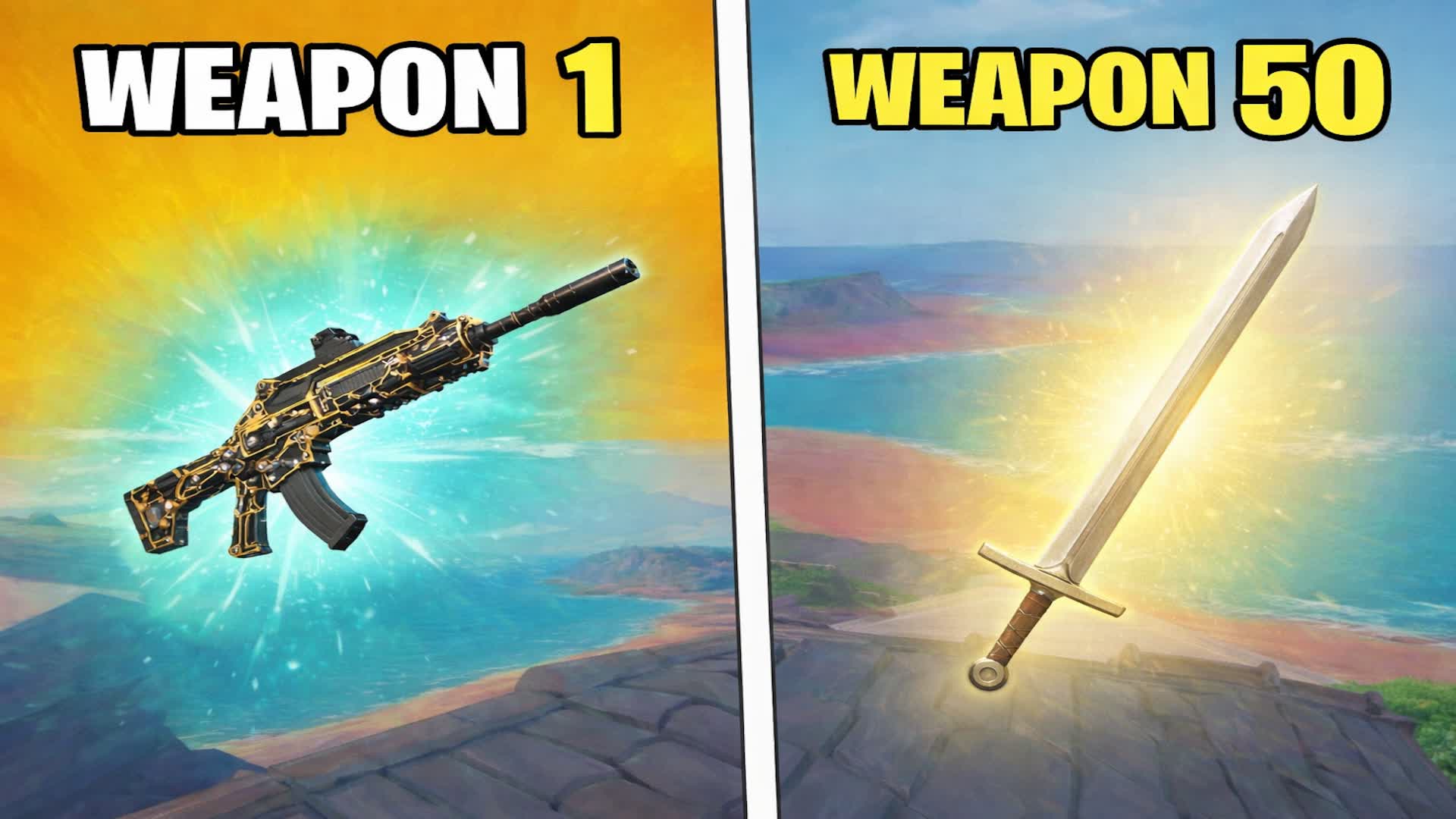 🏝️ Island Gun Game 🔫 50 Weapons — Fortnite Creative map