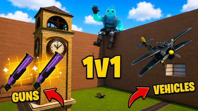 1V1 EVERY GUN & VEHICLES — Fortnite Creative map cover art