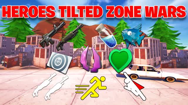 🦸 HEROES TILTED ZONE WARS ⭐ — Fortnite Creative map cover art