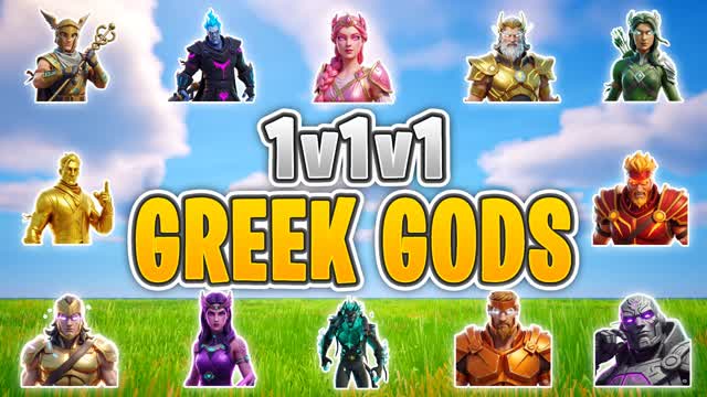 1v1v1 GREEK GOD POWERUPS FREE FOR ALL — Fortnite Creative map cover art