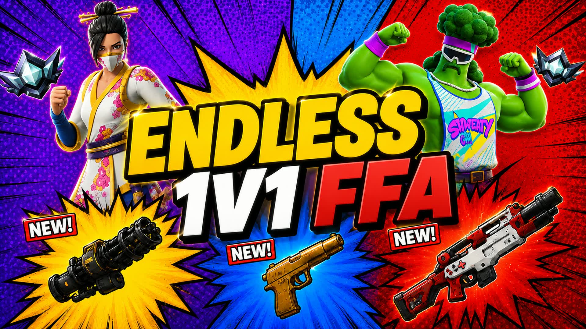 ENDLESS 1V1 FFA - CRAZY GUNS & RIDES — Fortnite Creative map