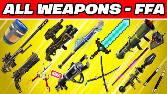 ⭐ ALL WEAPONS ⭐ FREE FOR ALL ⭐ ALL CARS — Fortnite Creative map cover art