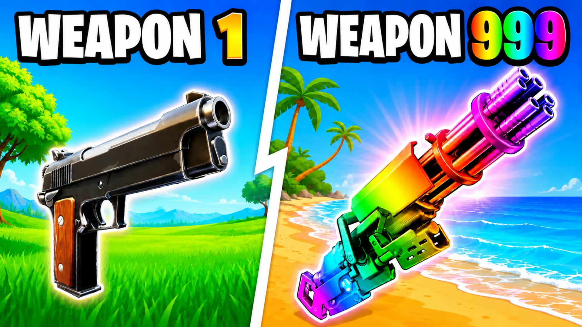 BEACH 🏖️ GUN GAME ONE SHOT FFA 💀 BOT — Fortnite Creative map