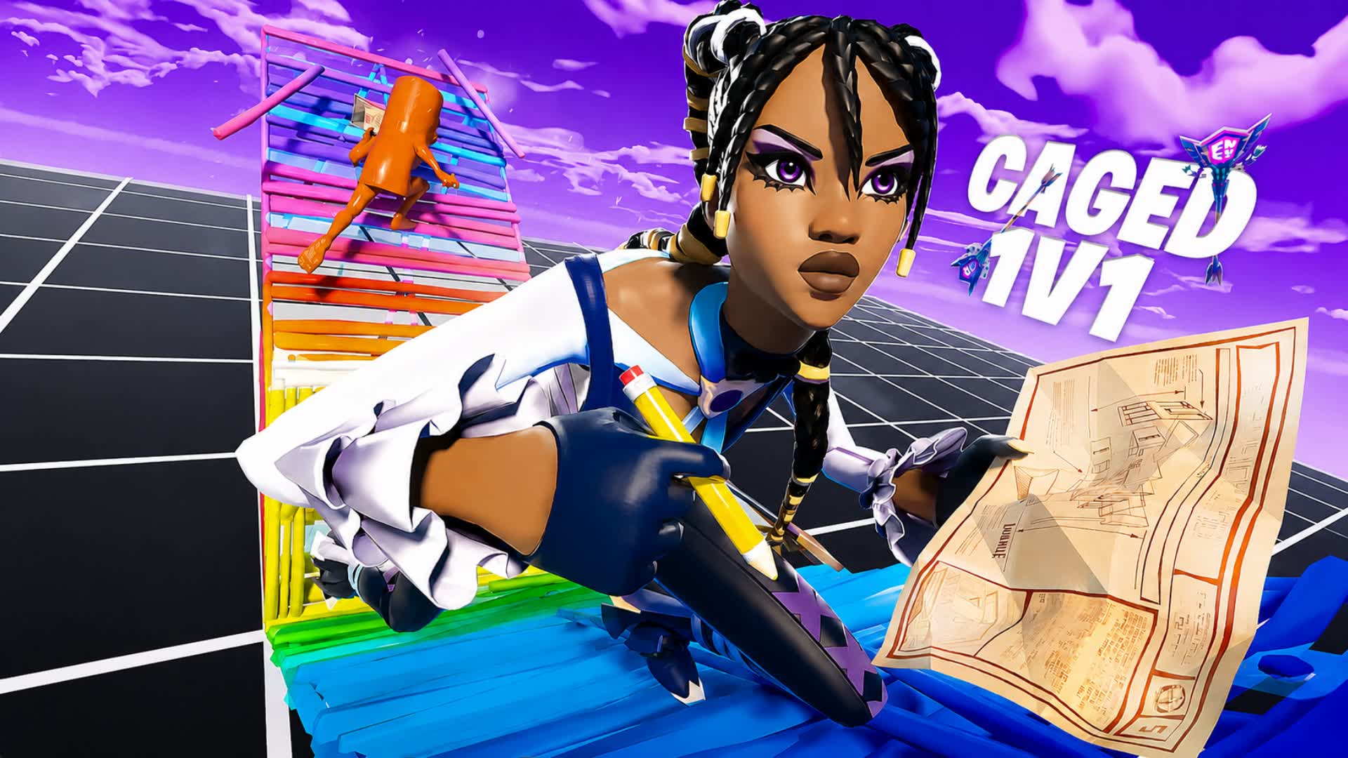 Caged 1v1 Build Fights (200 Pumps) — Fortnite Creative map