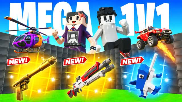 MEGA 1V1 ALL GUNS & RIDES👑🤫 — Fortnite Creative map cover art