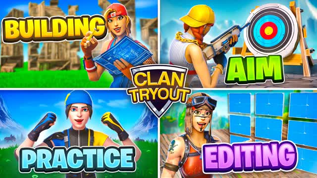 CLAN TRYOUTS + PIECE CONTROL (AIM+ MORE) — Fortnite Creative map cover art