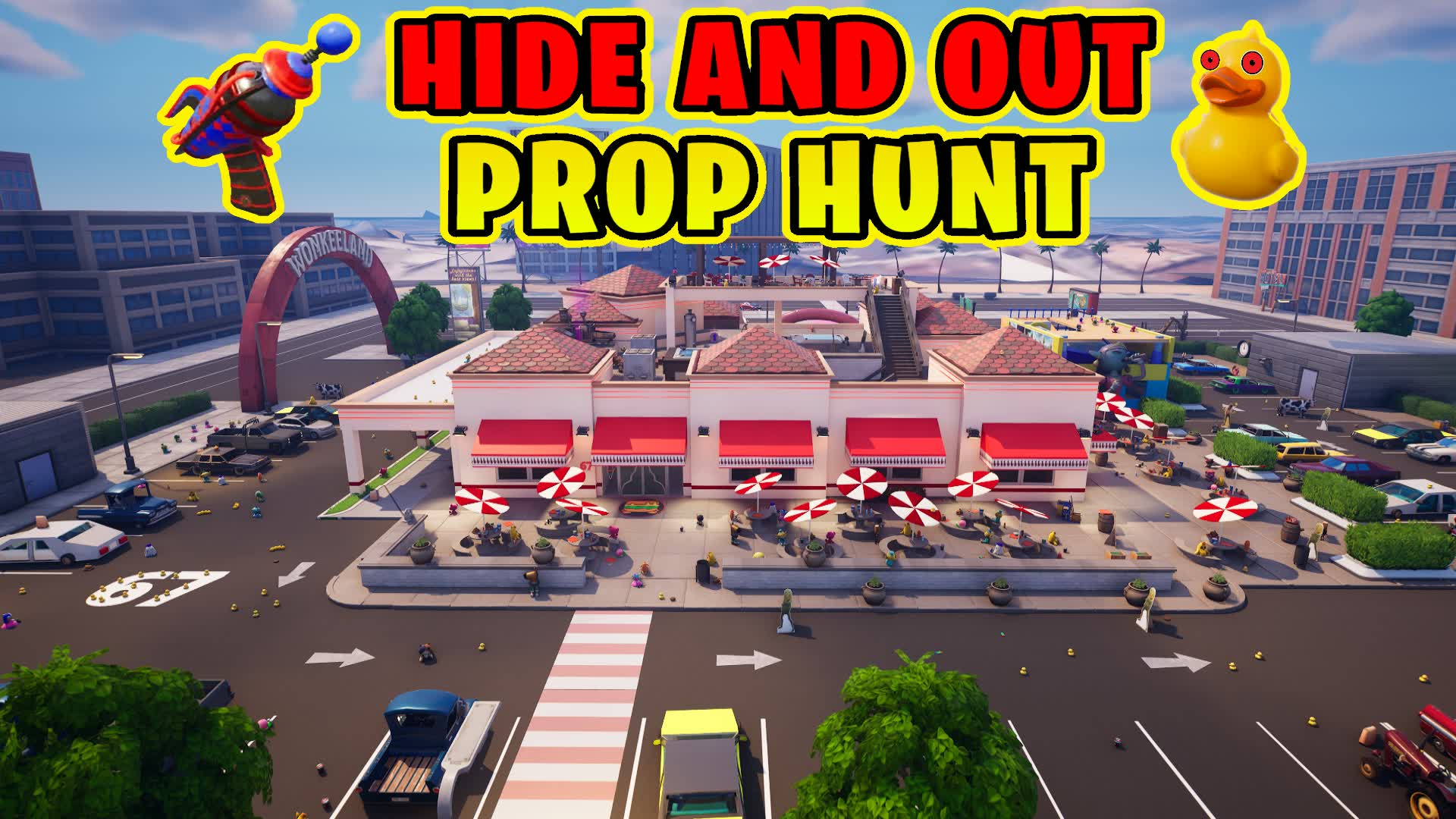 CACHE CACHE 🍔 HIDE AND OUT PROP HUNT — Fortnite Creative map