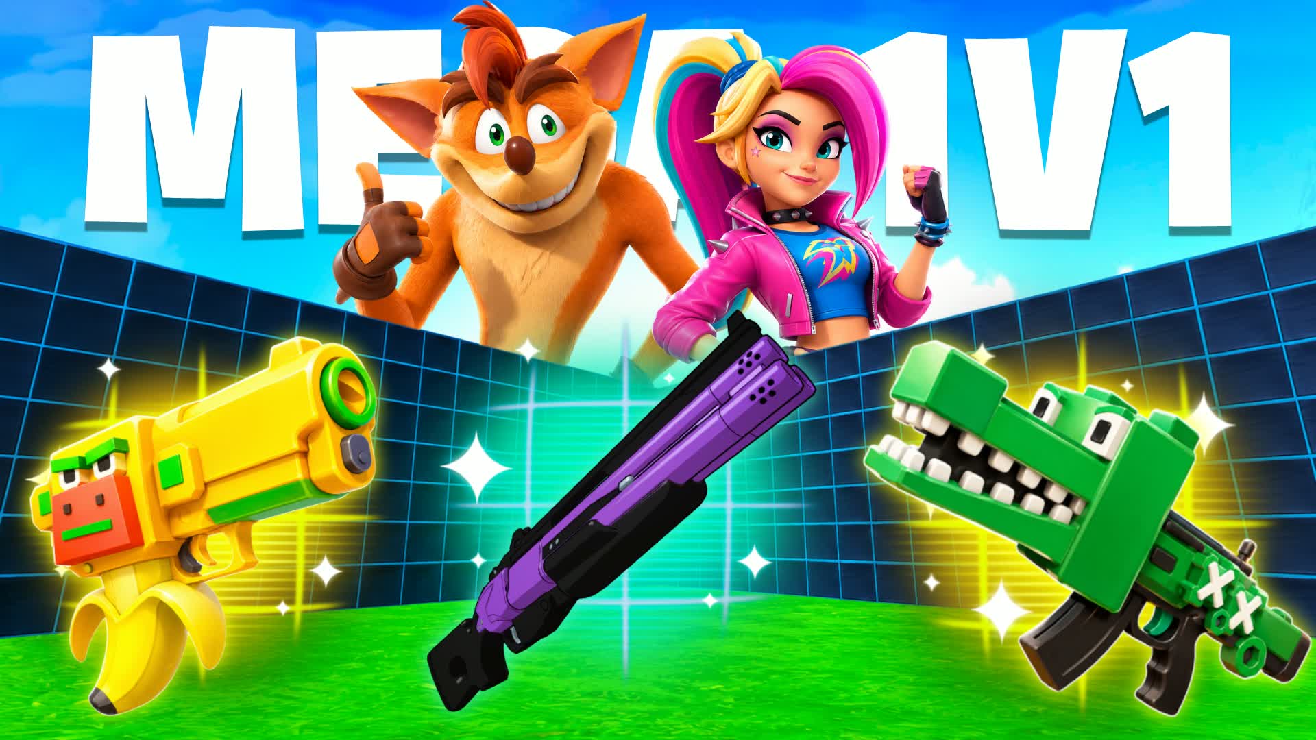 MEGA 1V1 FFA - ALL GUNS & RIDES — Fortnite Creative map