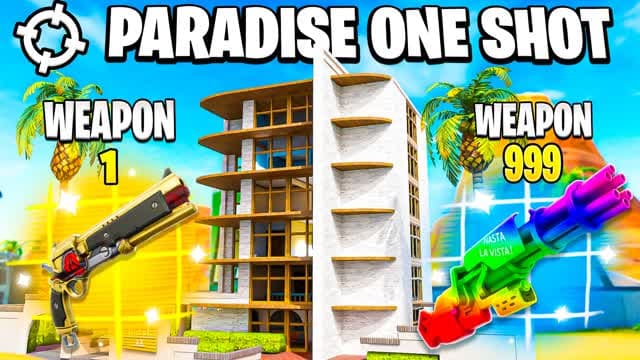 GUN GAME 🔫 PARADISE ONE SHOT 🎯 — Fortnite Creative map cover art