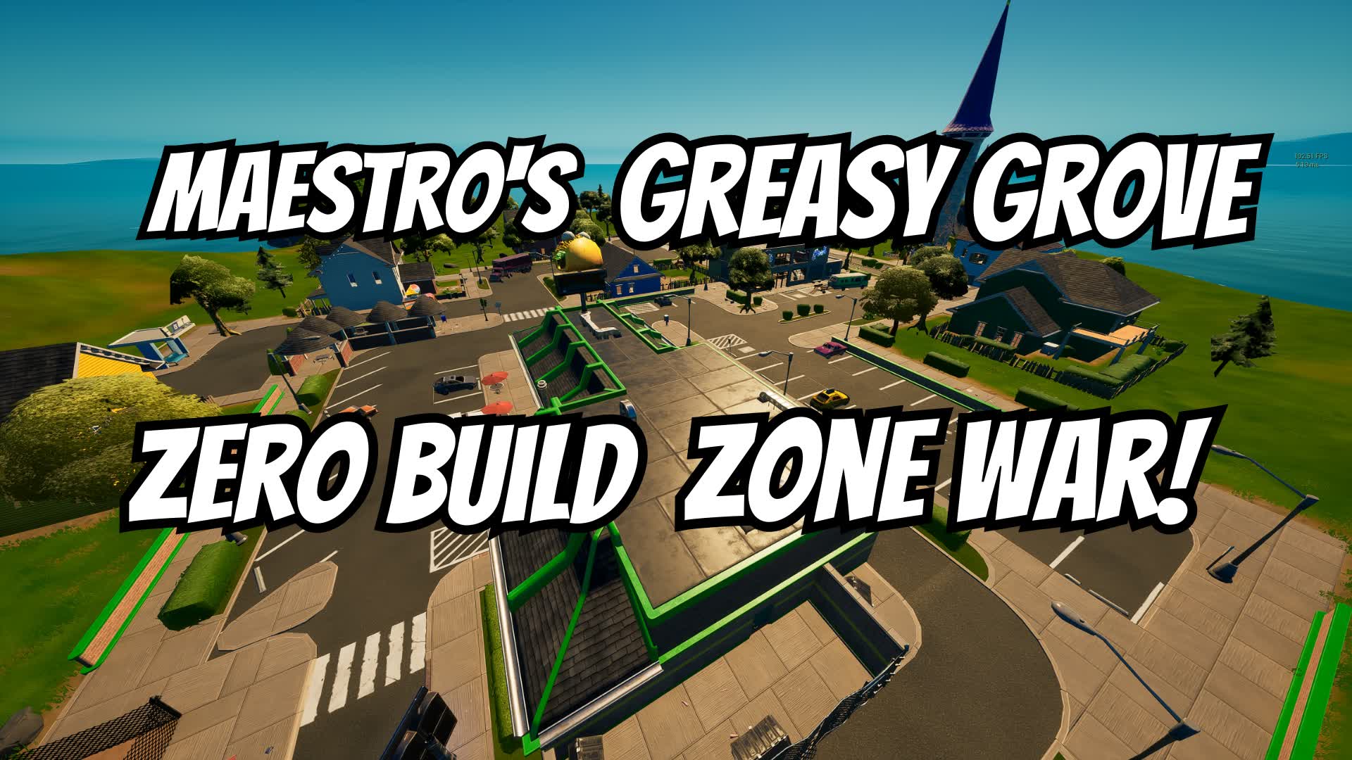 Maestro's Greasy Grove NO BUILD ZONE WAR — Fortnite Creative map