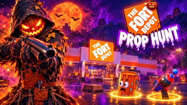 🎃 The Fort Depot Prop Hunt 👻 Halloween — Fortnite Creative map cover art