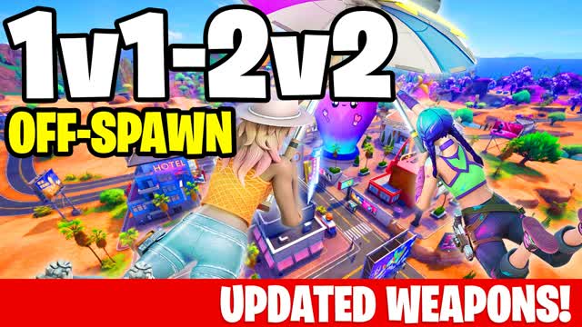 1V1–2V2 OFF-SPAWN FIGHTS [APLUS] — Fortnite Creative map cover art