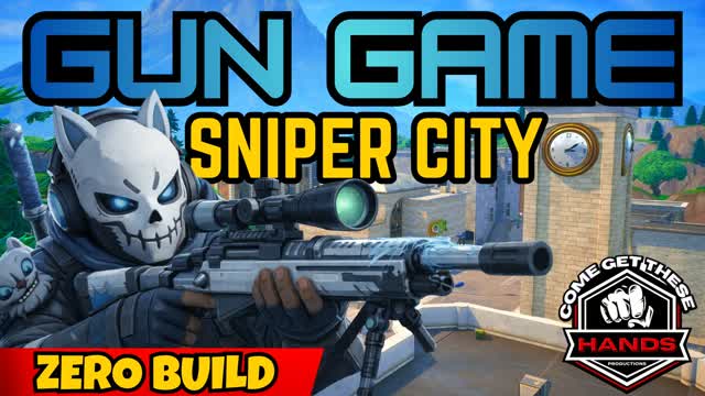 Gun Game: Snipe City (Zero Build) — Fortnite Creative map cover art