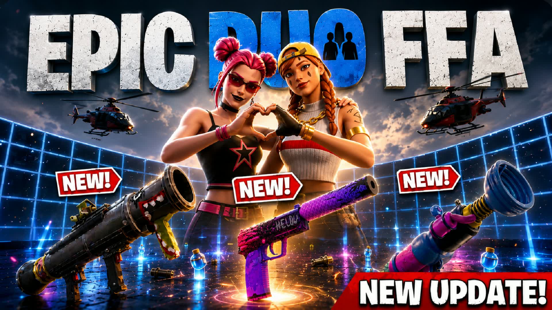EPIC DUO FFA - ALL GUNS & RIDES — Fortnite Creative map