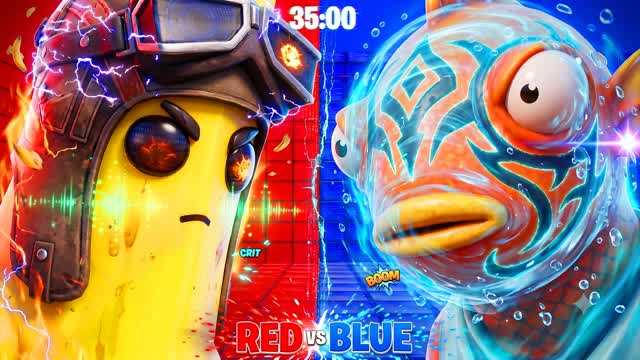 🍌PEELY VS FISHSTICK: RED vs BLUE🐟 — Fortnite Creative map cover art
