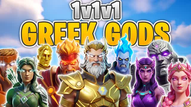 1v1v1 GREEK GODS POWERUPS FREE FOR ALL — Fortnite Creative map cover art