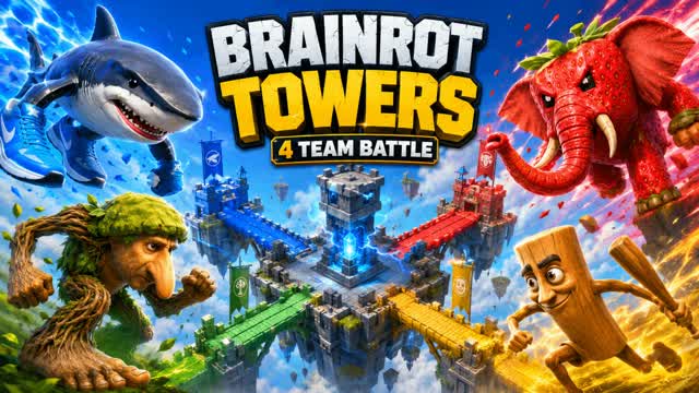 🔥 BRAINROT TOWERS: 4 TEAM BATTLE 🔥 — Fortnite Creative map cover art