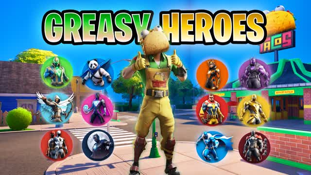 🌮GREASY HEROES ZONE WARS🌮 — Fortnite Creative map cover art