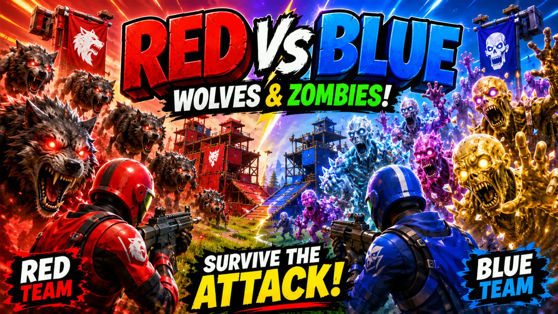 red v blue but theres wolves and zombies — Fortnite Creative map