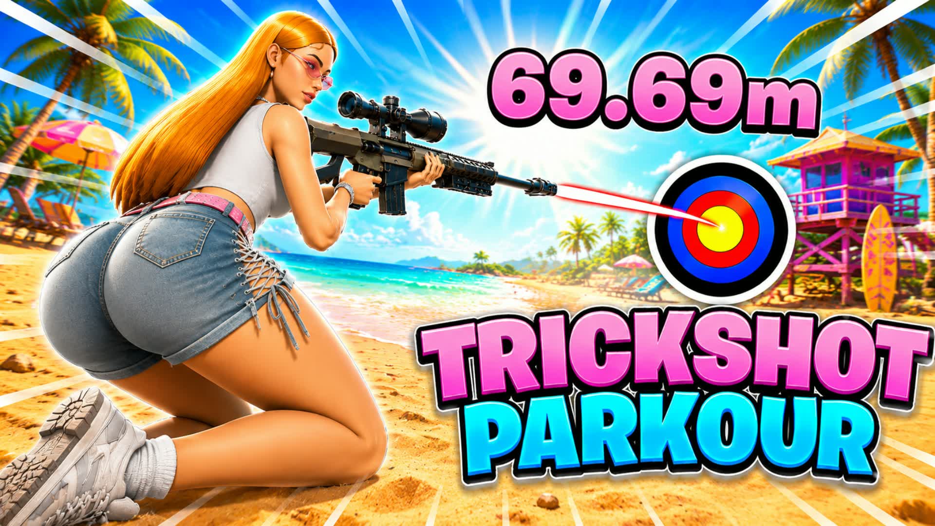 ☀️🧔♀️SUMMER GIRL TRICKSHOT PARKOUR 69+ — Fortnite Creative map