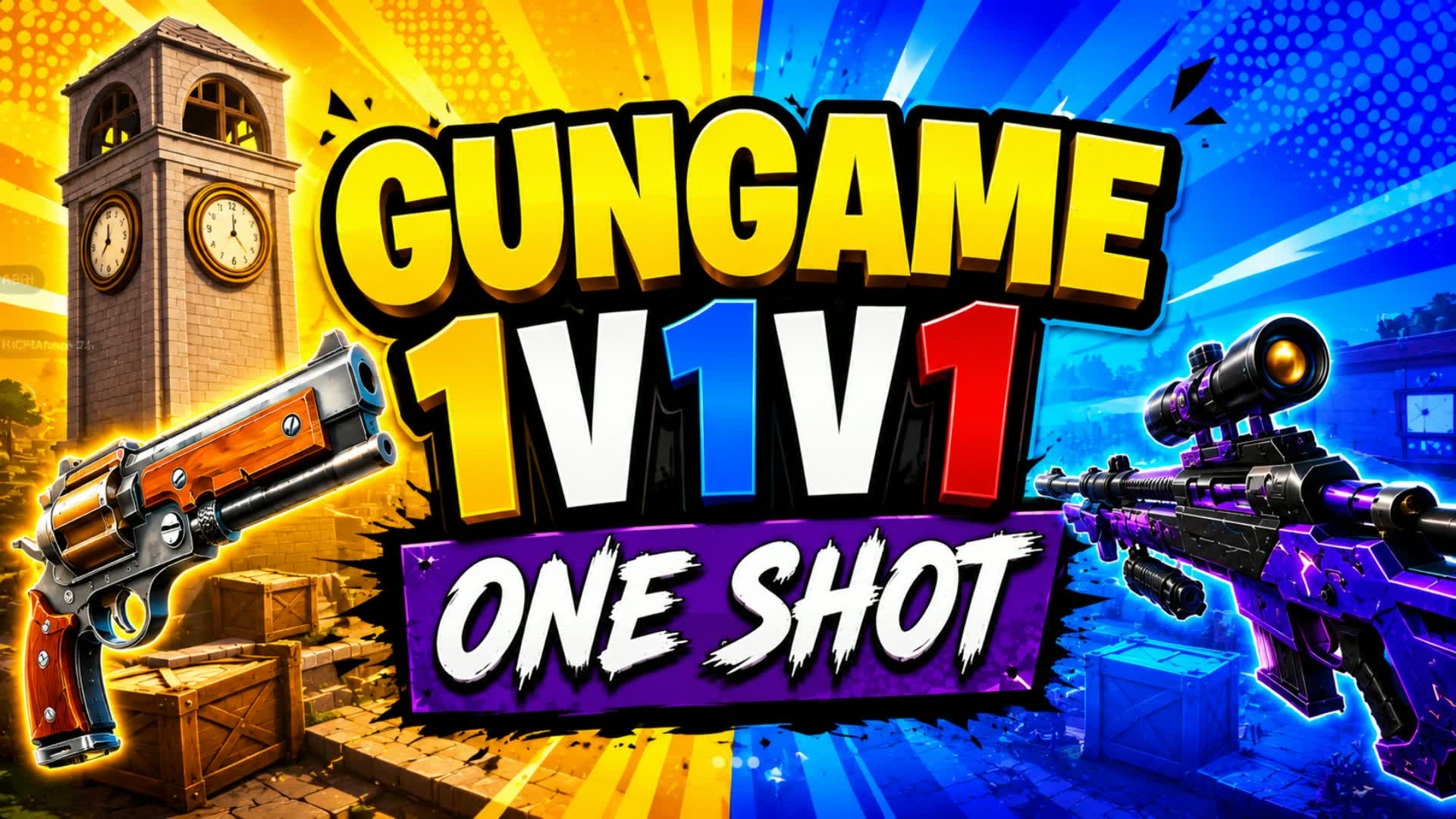 gun game 1v1v1 one shot — Fortnite Creative map